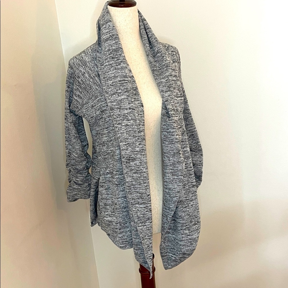 Athleta Women's Marled Gray Open Front Cardigan Ruched Sleeves Size XS
